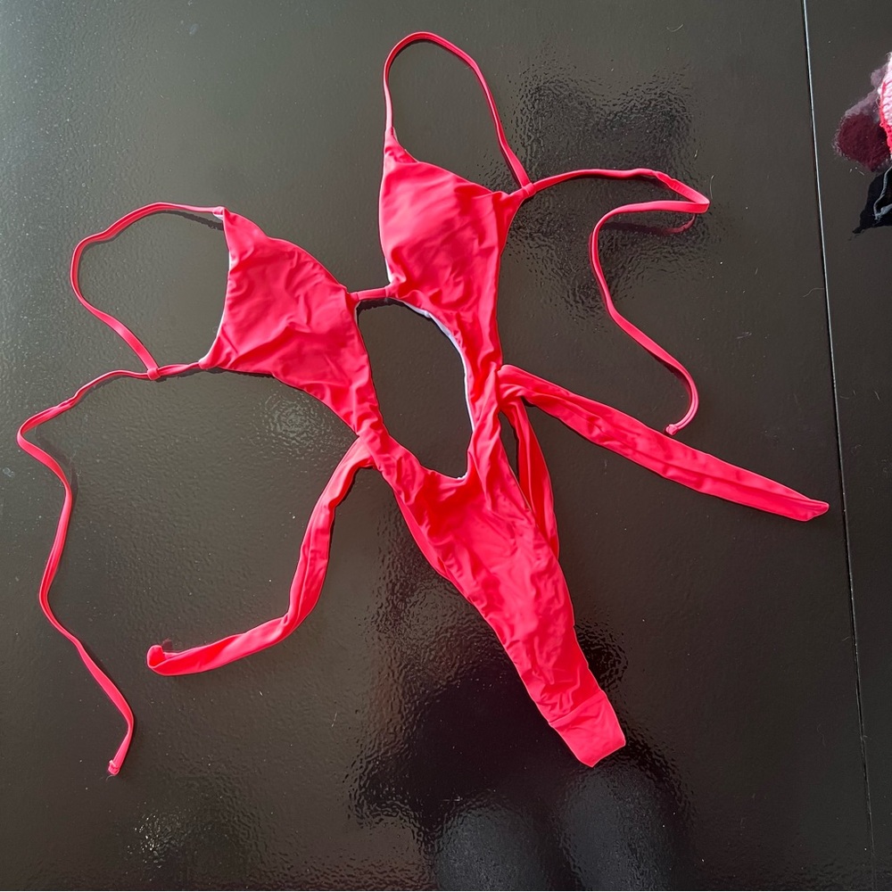 NEW Neon Blood Orange Strappy Cut Out Monokini One Piece Swim Suit